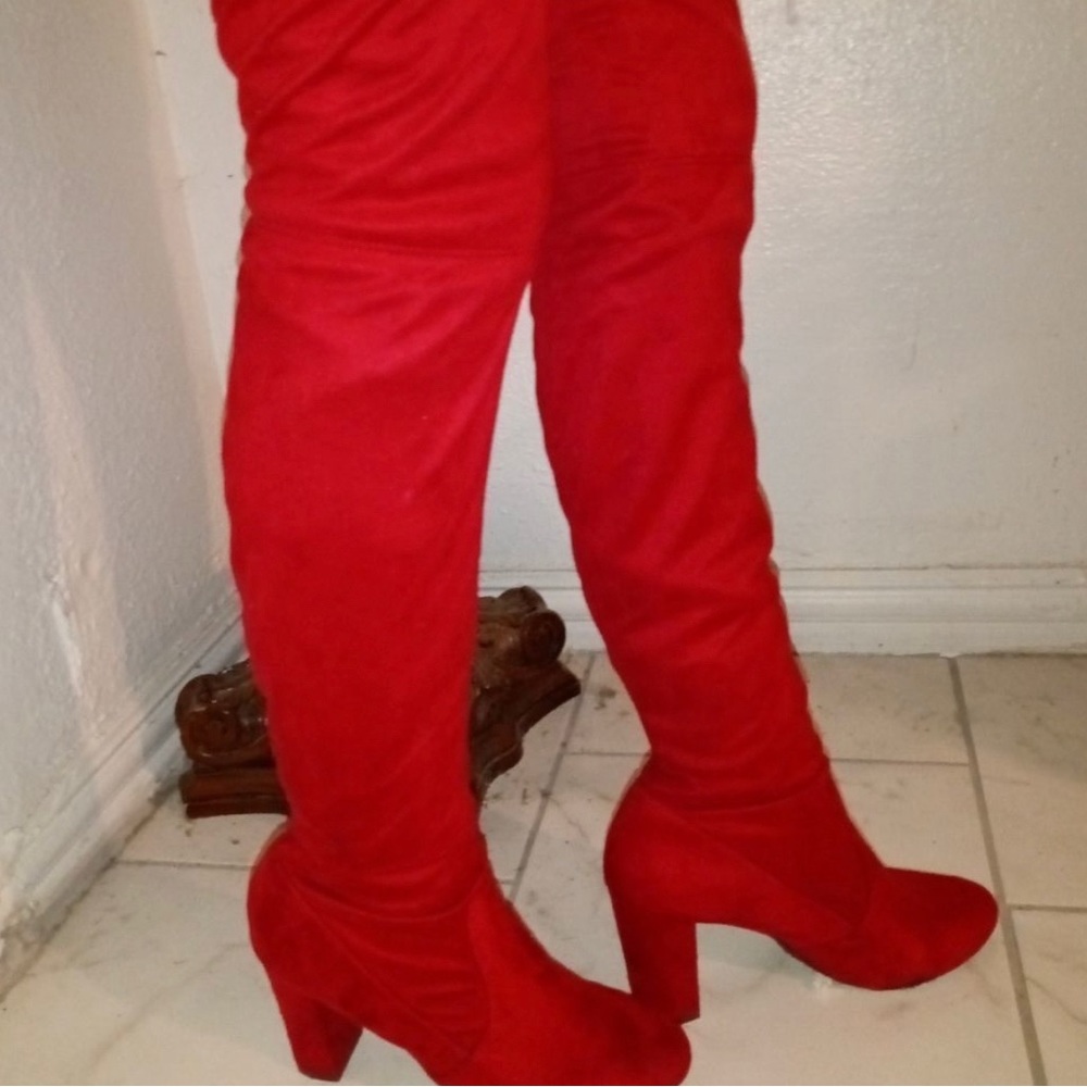 Thigh High Boots- Suede and/or Velvet Material-RED